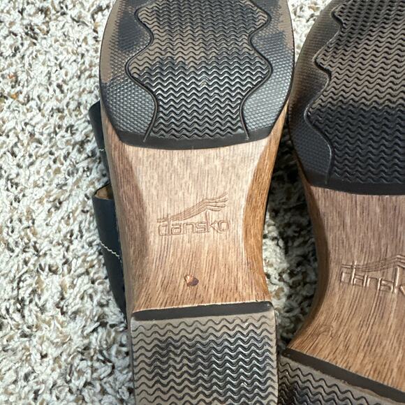 DANSKO Serena Floral Laser Cut Black Leather Heeled Sandals Clogs Women's Size 9 - Picture 9 of 9